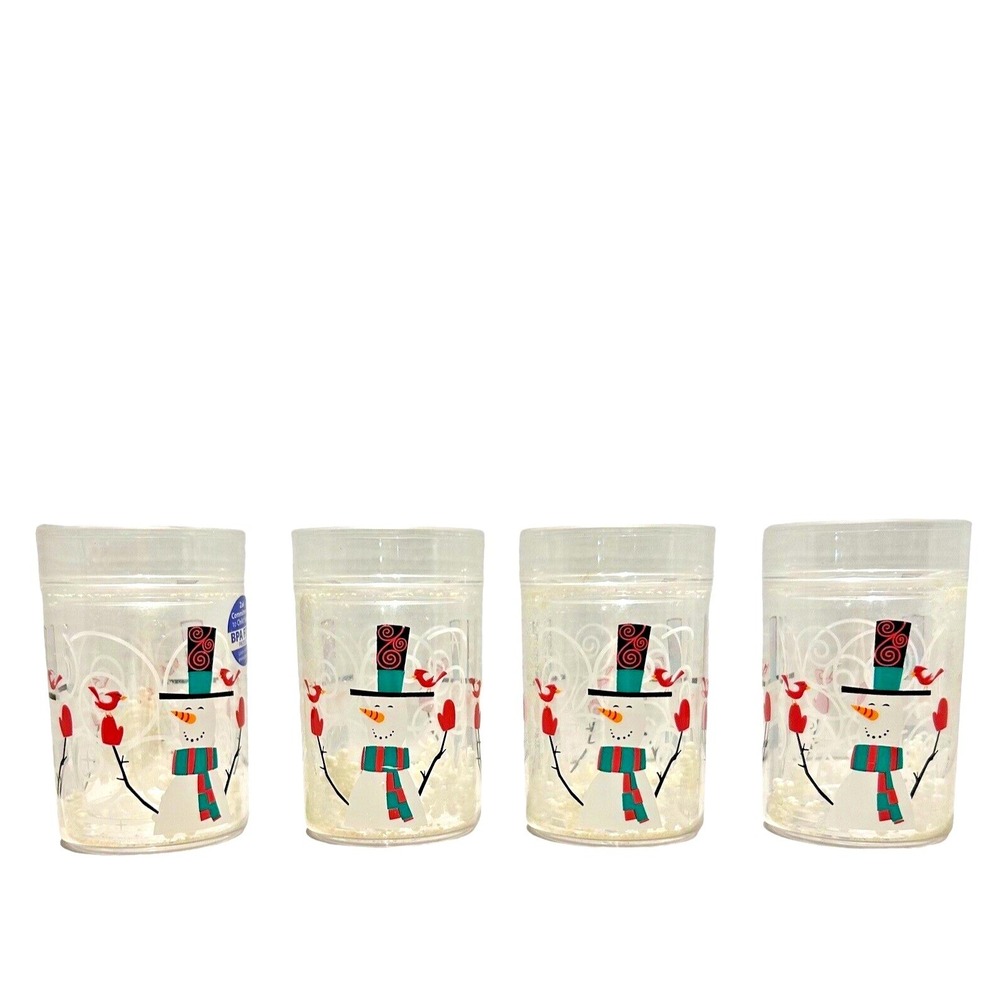 Zak! Designs Snowman Double Wall Plastic Tumblers Set 4 Christmas 6 oz Cups